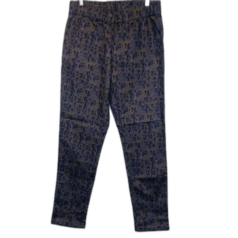 Soft Surroundings Leopard Print Cotton Pull-on Jeans Gray Purple Medium
